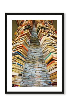 PRAGUE, CZECH REPUBLIC - 10 january, 2018: a endless book tunnel tower in Prague, in the public library