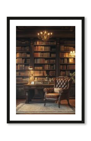Dark antique library interior design