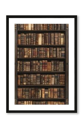 A tall, dark wooden bookcase overflowing with antique books