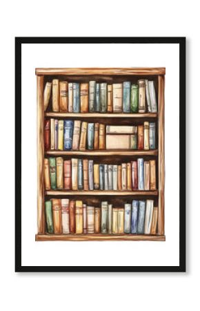 Watercolor Home Library Bookshelf Clipart — Cozy Bookcase Illustration on Transparent Background  