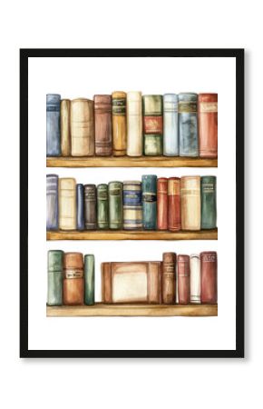 Watercolor Home Library Bookshelf Clipart — Cozy Bookcase Illustration on Transparent Background  