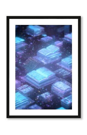 Digital knowledge library a vibrant exploration of interconnected information and glowing books creating a futuristic learning landscape