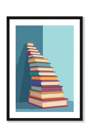 stair steps made from book stacks – knowledge progression chart – learning development – pastel style, angled view, no text, no logo