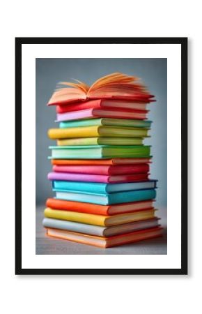 Colorful books stacked high