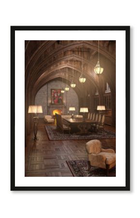 Antique library interior 3d render. No AI used