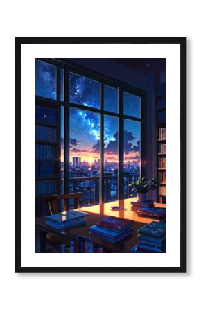 anime style cozy library 2