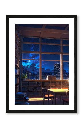 anime style cozy library 1