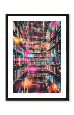 A digital library in a futuristic city featuring holographic interfaces powered by 5G.
