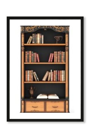 Ornate Black and Gold Wooden Bookshelf - Vintage Library Furniture