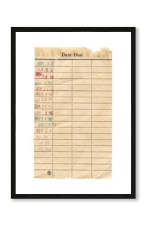 Vintage 1950s Old Worn Library Due Date Card - Isolated on White