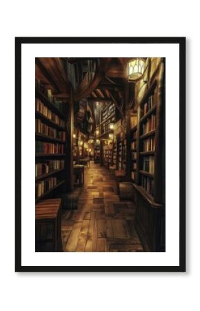 Enchanted Library Corridor Digital Art Print