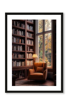 classic living room with library