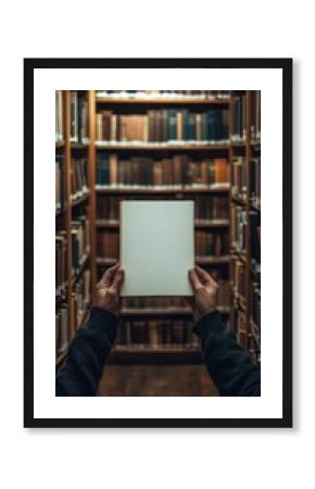 A Person Holding a Book in the Librarys Warm Interior