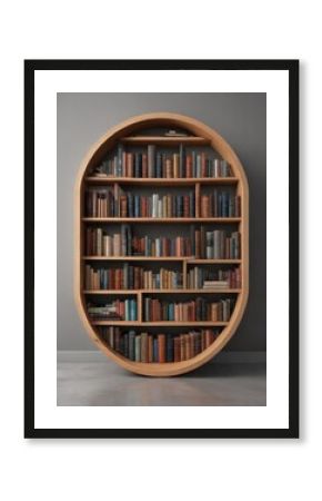 Round bookshelf with books stacked high in a circular pattern, books,