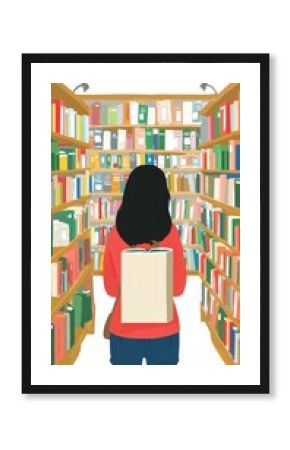 Woman Browsing Diverse Bookshelves in a Library