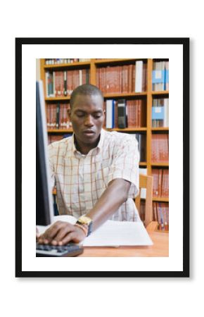 College student working in library