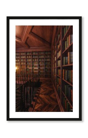 A 3d rendered interior old gothic fantasy library background. 