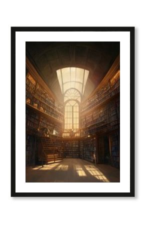 The library building hall interior with lots of books illustration. Generative AI