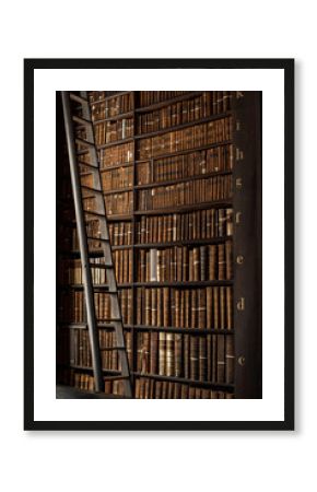 Bookcases and Books in Trinity College Old Library in Dublin, Ireland