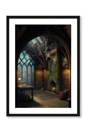 Interior of the gothic fantasy library 