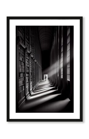 Antique library with many historical books. AI generated