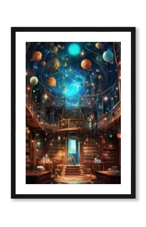 a library set in a sky  Generative Ai