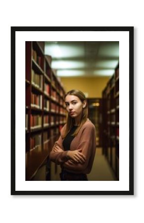 portrait of a beautiful young student in the library