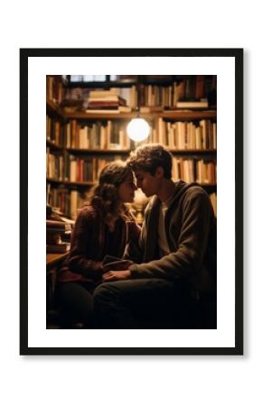 Young couple studying in library