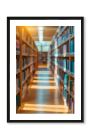 Abstract blurred public library interior space. Blurry room with bookshelves by defocused effect.