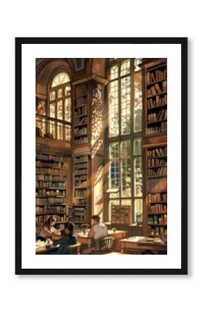 Sunlight Streaming Through a Library Window