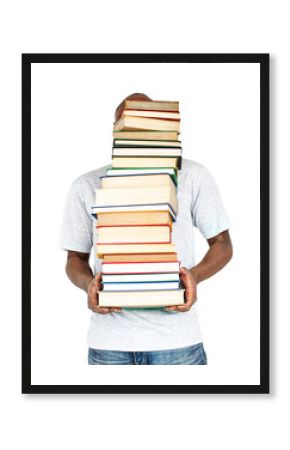 Png man carrying books sticker, education transparent background