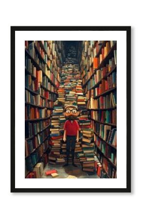 Man Standing in a Sea of Books