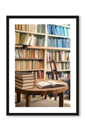 Buchregal mit Lesetisch und Büchern - Reading room with shelfs and books with table