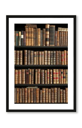 old books on wooden shelf 