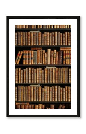 old books on wooden shelf