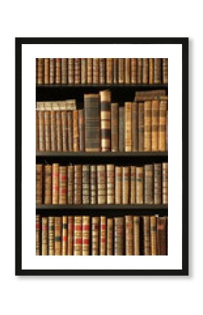 old books on wooden shelf
