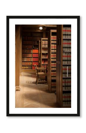 Wood style nice library with chair and full of book on shelf. Place for student to study and read.