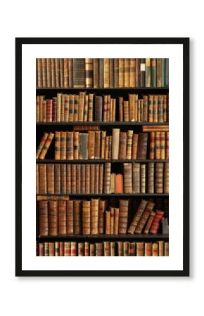 old books on wooden shelf