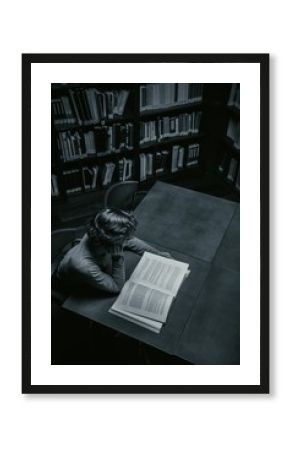 Young girl studying in library