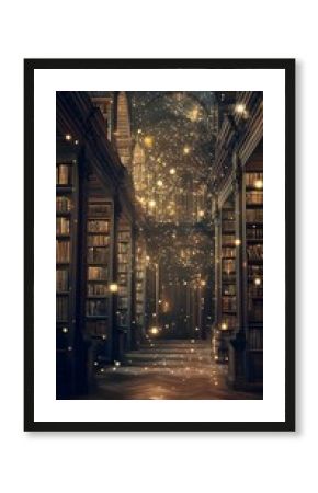 Magical Library Corridor at Night