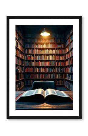 World Book Day. Large wooden bookcase full of colorful antique books standing in a modern living room with a brick wall and a soft carpet, creating a cozy and inviting atmosphere