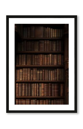 Full bookcase of antique brown books, richly detailed spines, showcasing knowledge, history, and classic literature, ideal for educational or historical concepts