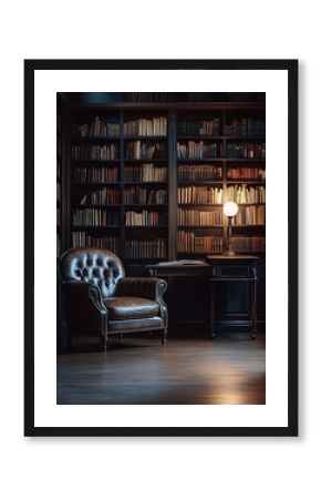 Cozy Dimly Lit Dark Academia Library With Armchair and Bookshelves
