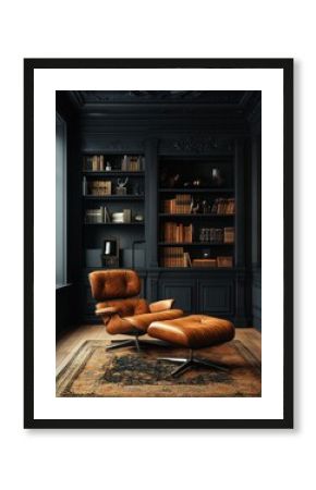 Dark study with leather chair