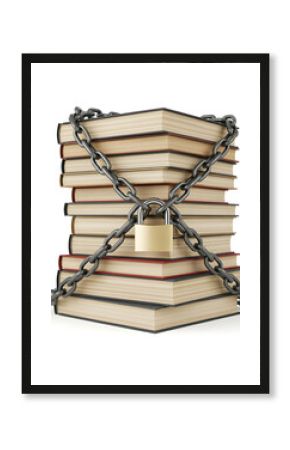 Books chained and locked, representing censorship or restricted knowledge.