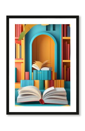 3D vector image paper cute, Library Education knowledge background study school university