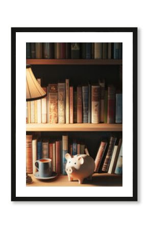 Savings for Lifelong Learning with a Piggy Bank and Classic Literature Display