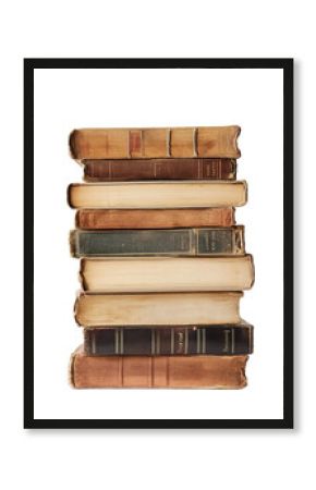 stack of old books with worn covers isolated on a white background