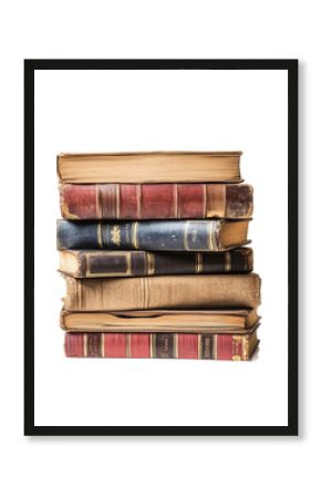 old books stack vintage antique literature isolated on a white background
