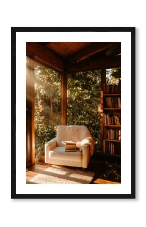 Sunlit Reading Nook With Books And Cozy Chair